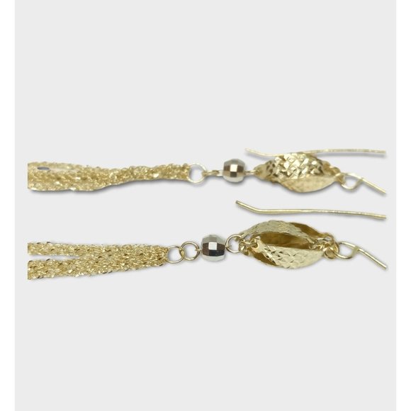 14K Gold Two-Tone Bead and Chain Dangle Earrings - Picture 3 of 7